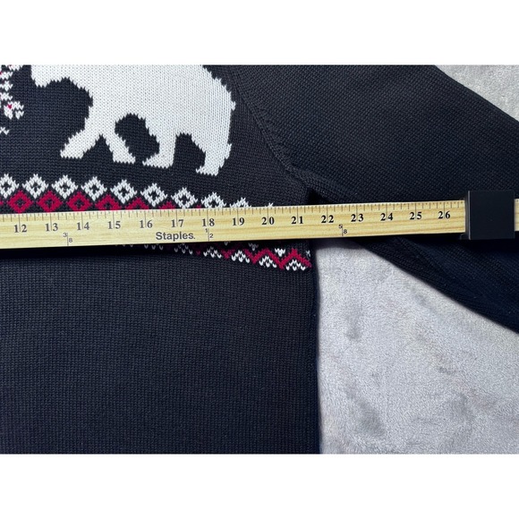 Chaps Men's Large Polar Bear Fair Isle Mock Neck Black Cotton Sweater - Picture 6 of 10